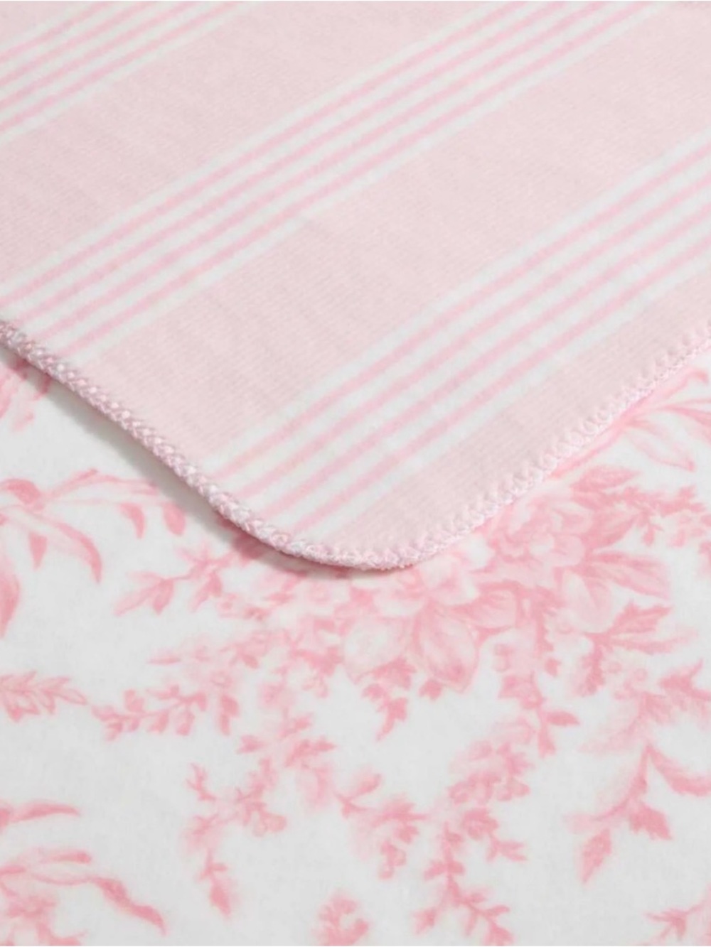 Laura Ashley PINK Bedford Striped & Floral Reversible Throw Blanket ~ NWT